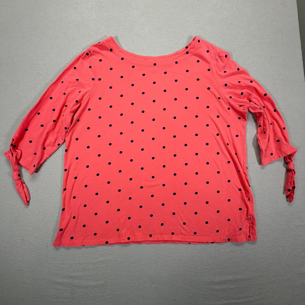 Old‎ Navy Top Womens XXL Good Coral Pink Polka Dot Tie Sleeve Cotton Knit